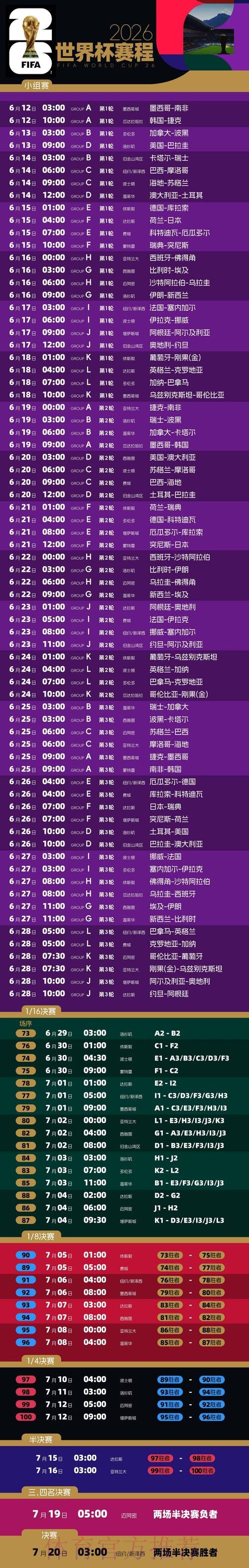 2026世界杯比赛时间最新完整安排怎么看 2026世界杯比赛时间最新完整安排怎么看